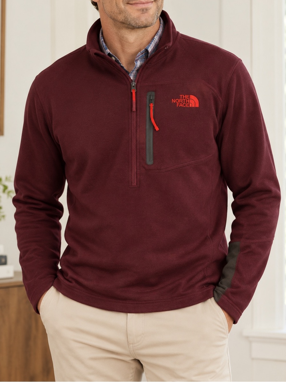 Mens North Face 1/2 zip pullover burgundy sz large